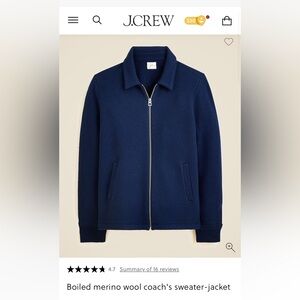 J. Crew Men's Merino Wool Zip-Up Jacket in Navy. New with tags.